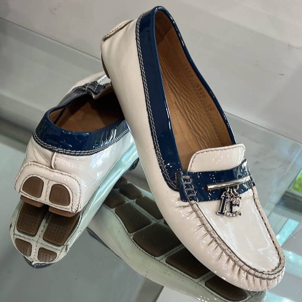 Ice Iceberg Leather Drivers Shoes White / Blue  8
